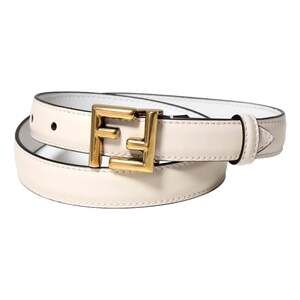 Fendi FF Logo Gold Tone Buckle White Leather Skinny Belt